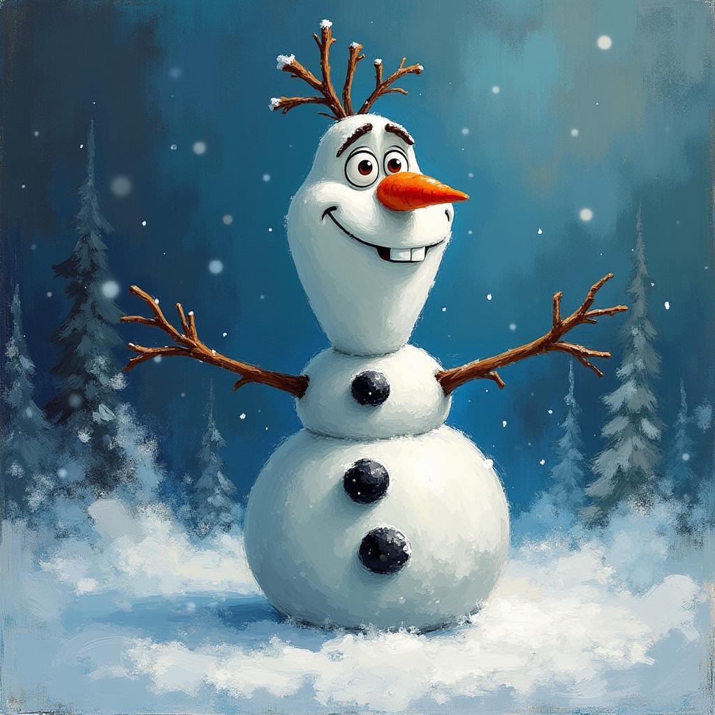 Snowman character enjoys a winter wonderland setting Snowman character enjoys a winter wonderland setting