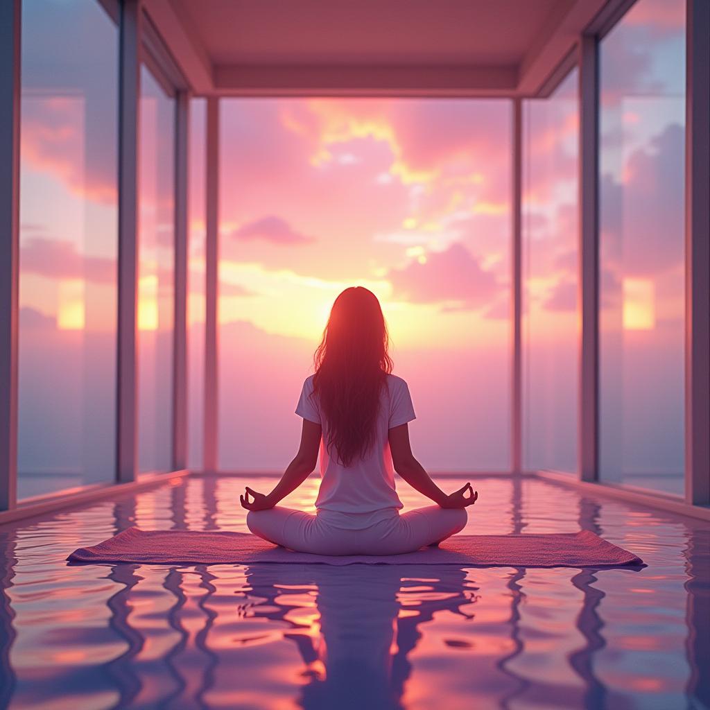 Meditation at sunset by the serene waters Meditation at sunset by the serene waters