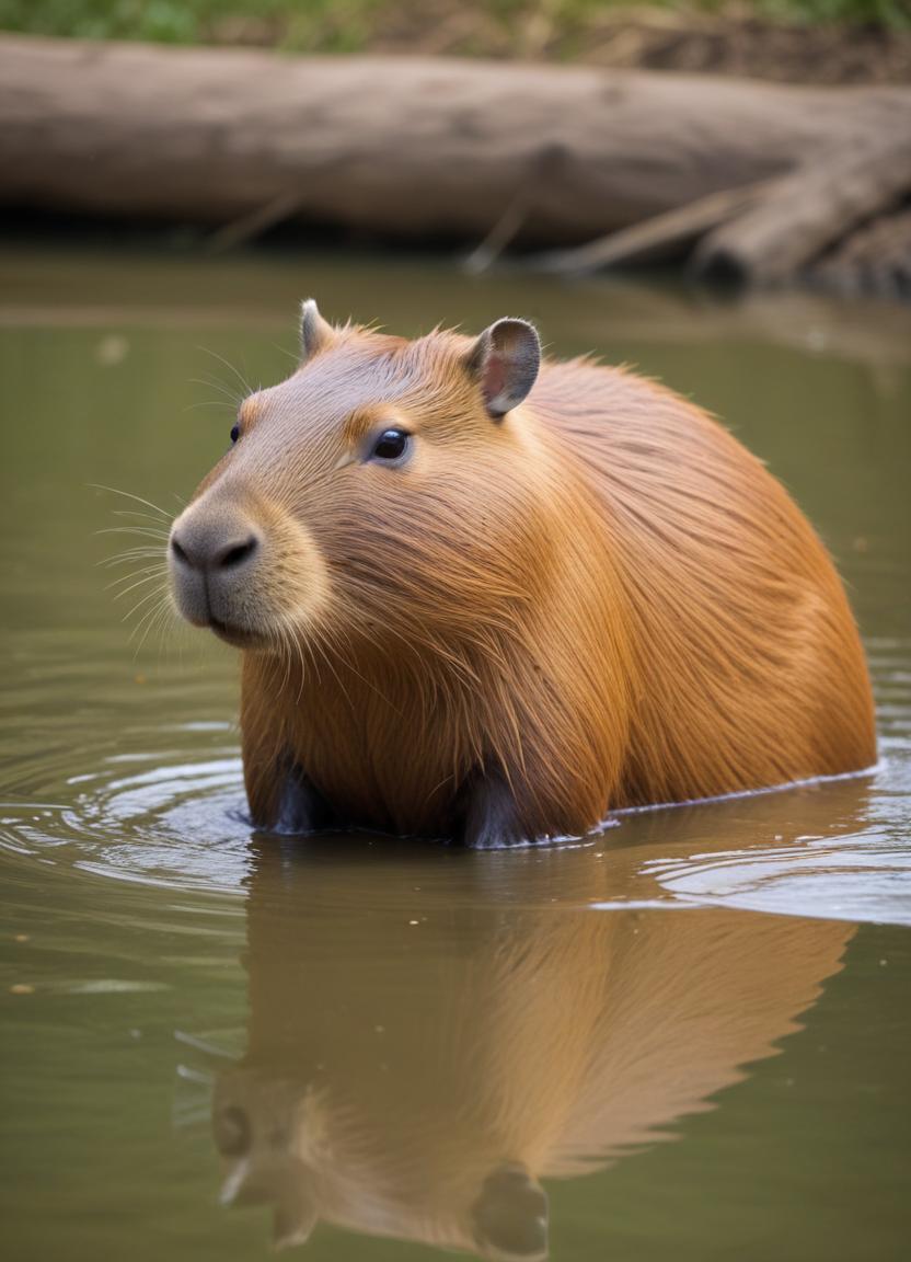 Capybara enjoying water in a serene natural setting Capybara enjoying water in a serene natural setting