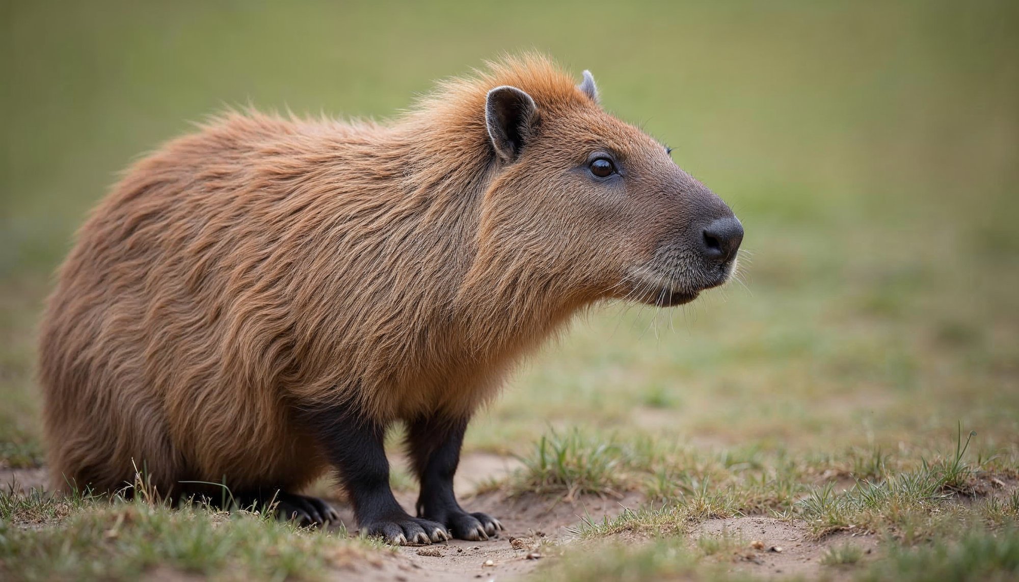 Capybara resting on grass in tranquil setting Capybara resting on grass in tranquil setting