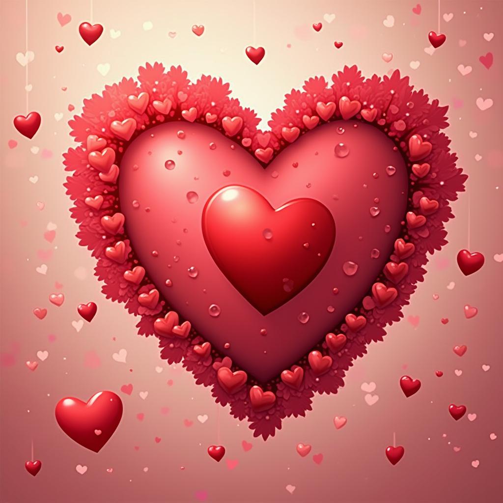 Vibrant heart design with smaller hearts and droplets Vibrant heart design with smaller hearts and droplets