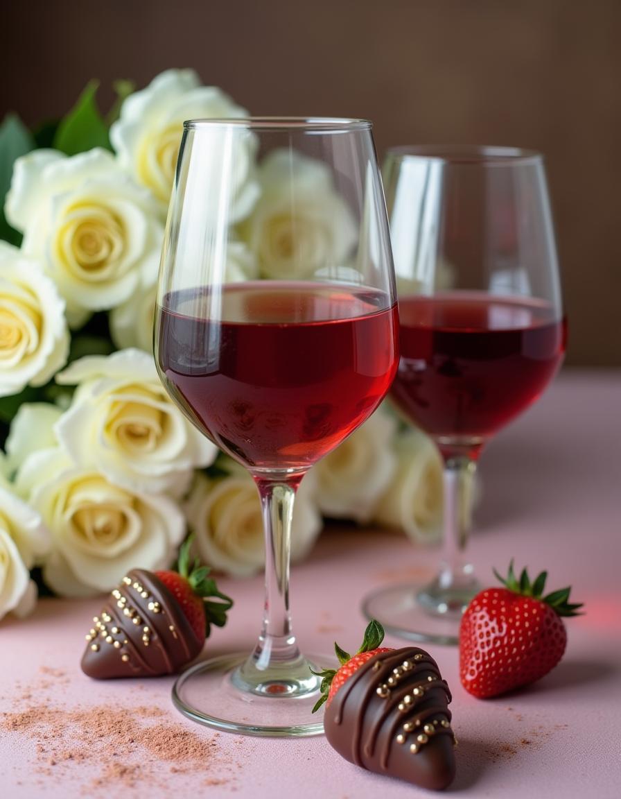 Wine and chocolate-covered strawberries for romance Wine and chocolate-covered strawberries for romance