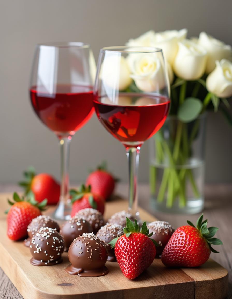 Sweet celebration with chocolate strawberries and wine Sweet celebration with chocolate strawberries and wine