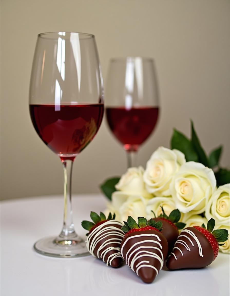 Romantic evening with red wine and chocolate strawberries Romantic evening with red wine and chocolate strawberries