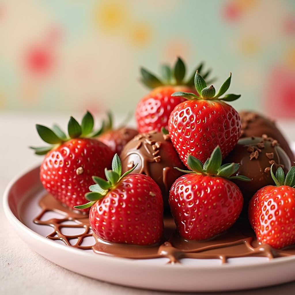 Chocolate dipped strawberries on a decorative plate Chocolate dipped strawberries on a decorative plate