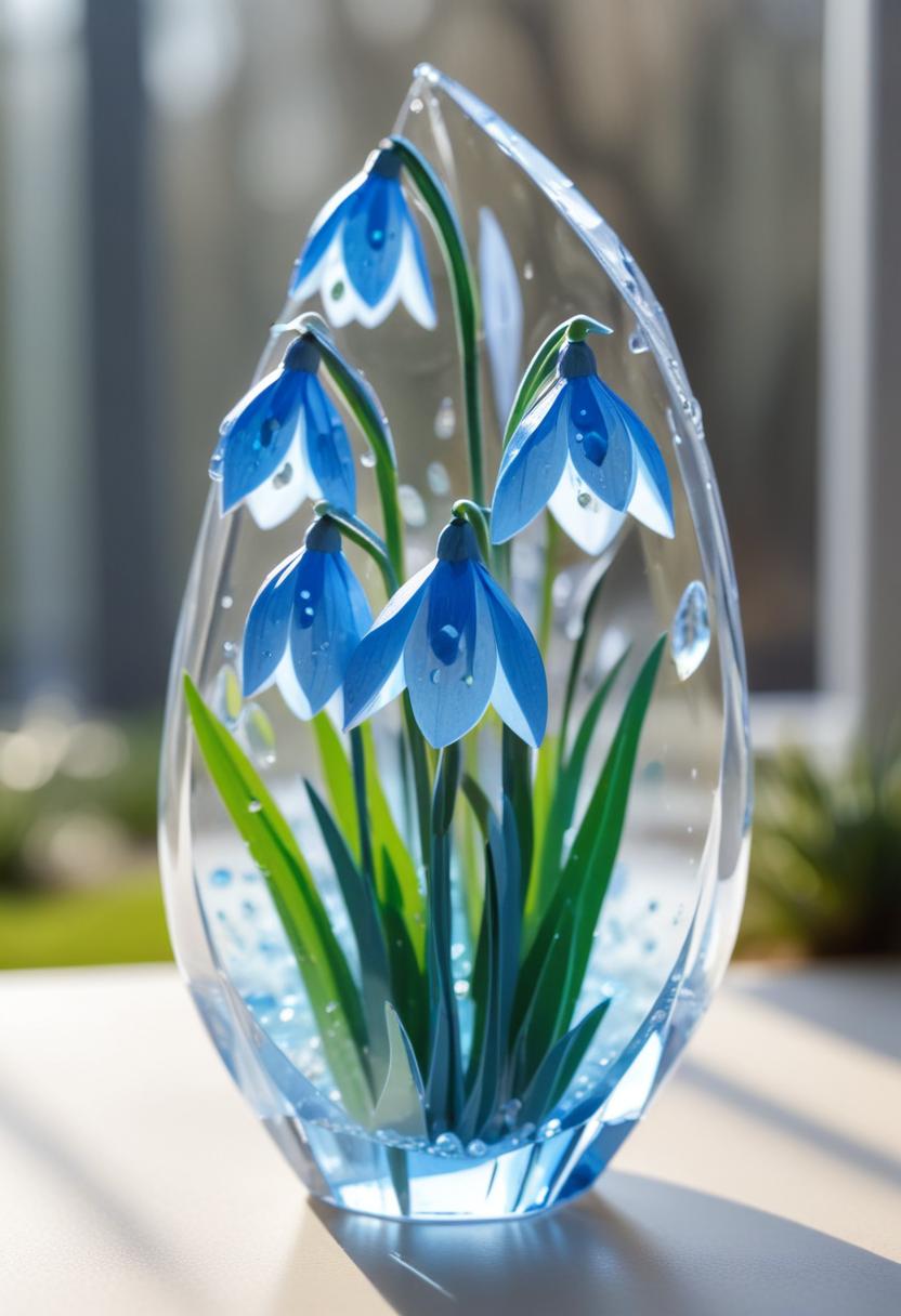Beautiful blue glass sculpture of delicate flowers Beautiful blue glass sculpture of delicate flowers