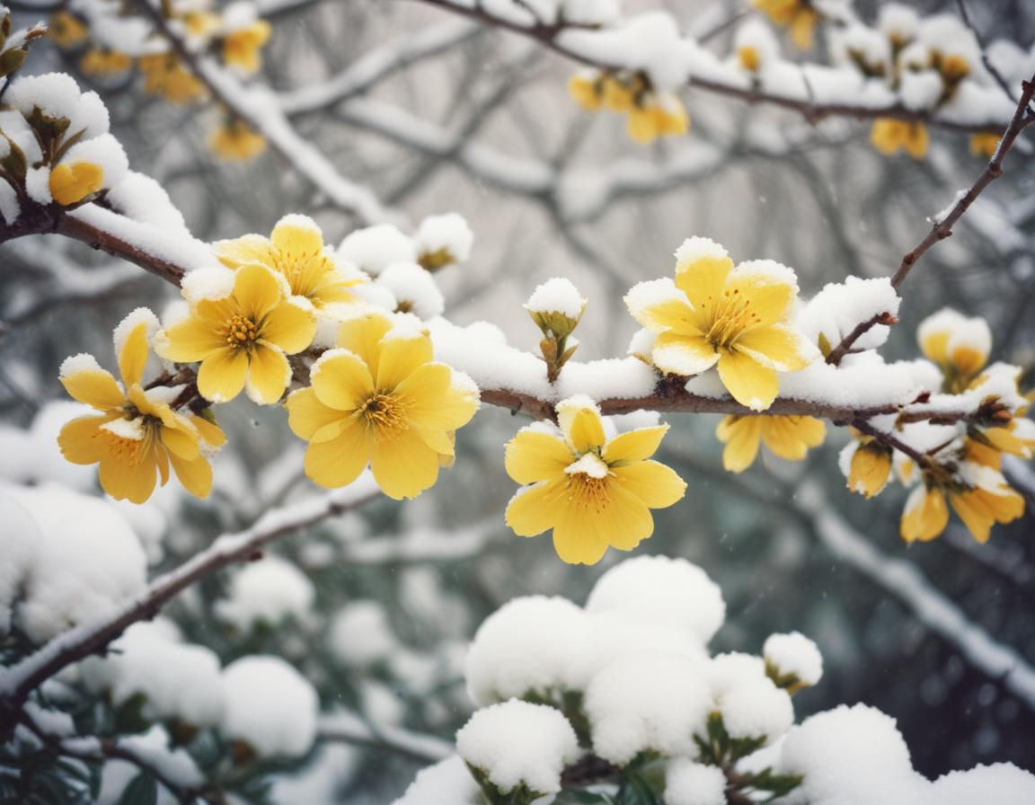 Flowers bloom under a blanket of snow in winter Flowers bloom under a blanket of snow in winter