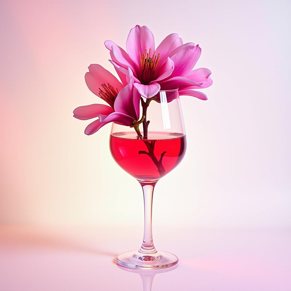 Elegant pink flowers in glass with vibrant liquid Elegant pink flowers in glass with vibrant liquid