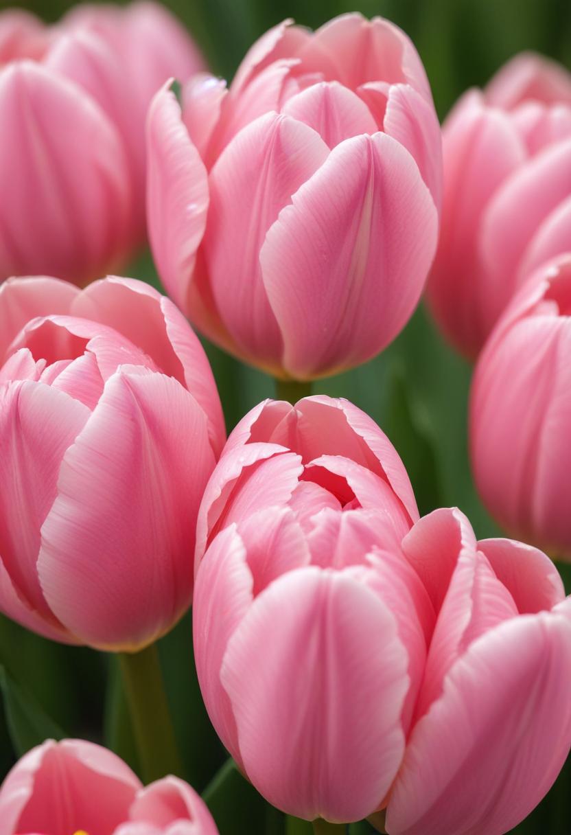 Beautiful pink tulips blooming in a lush garden Beautiful pink tulips blooming in a lush garden