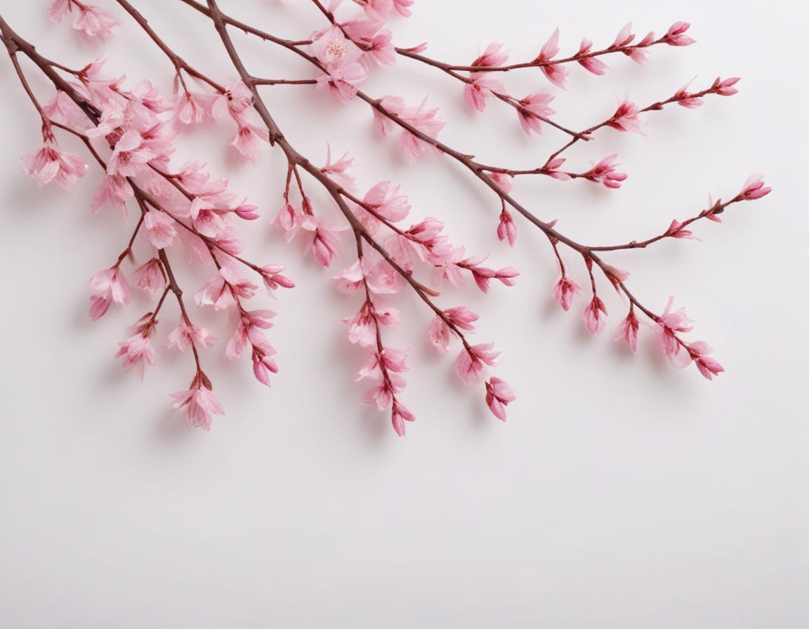 Cherry blossom branches arranged on a light background Cherry blossom branches arranged on a light background