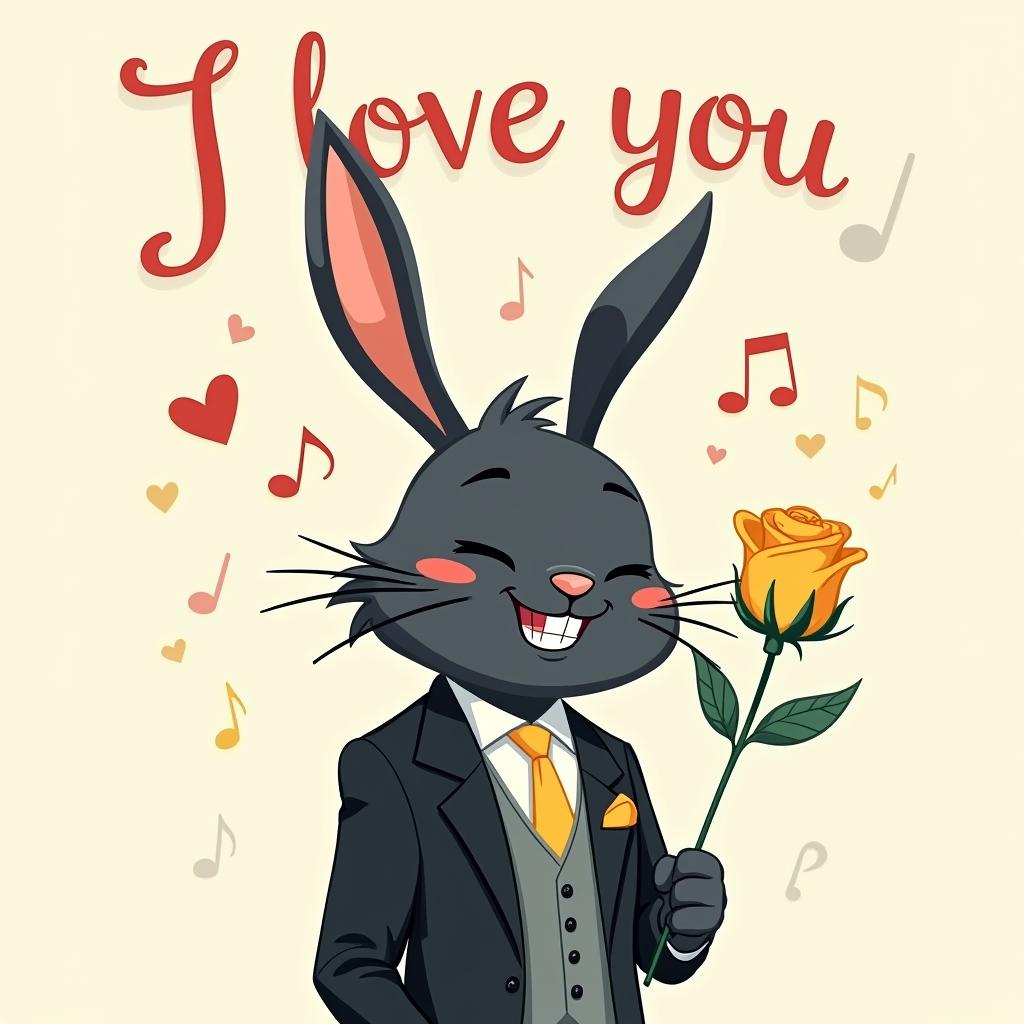 Cute rabbit character expressing love with a rose Cute rabbit character expressing love with a rose