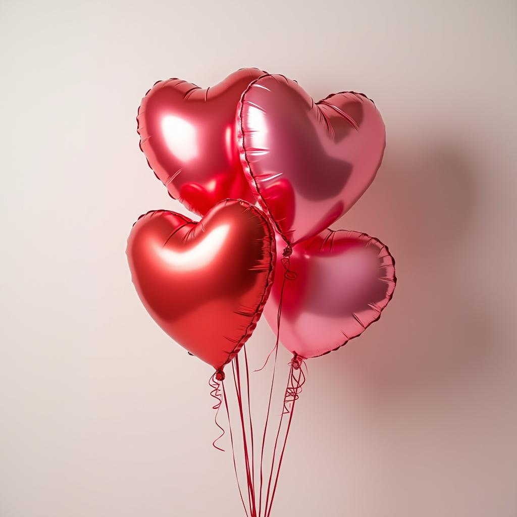 Heart-shaped balloons in various shades on display Heart-shaped balloons in various shades on display