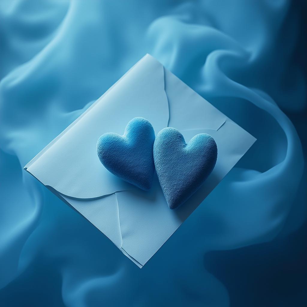 Soft blue hearts resting on an envelope for affection Soft blue hearts resting on an envelope for affection