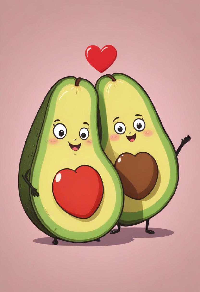 Cute avocados expressing love in playful illustration Cute avocados expressing love in playful illustration