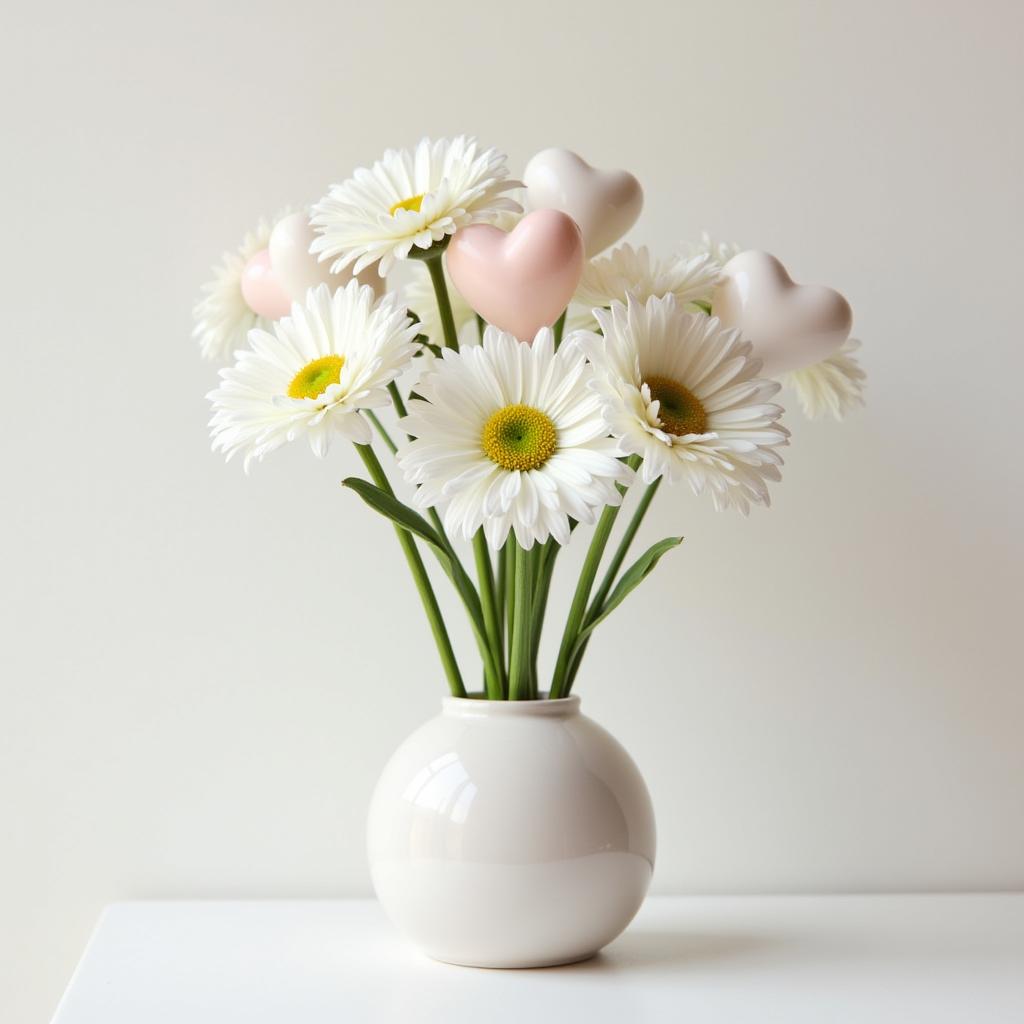 Beautiful bouquet of daisies with heart-shaped decorations Beautiful bouquet of daisies with heart-shaped decorations