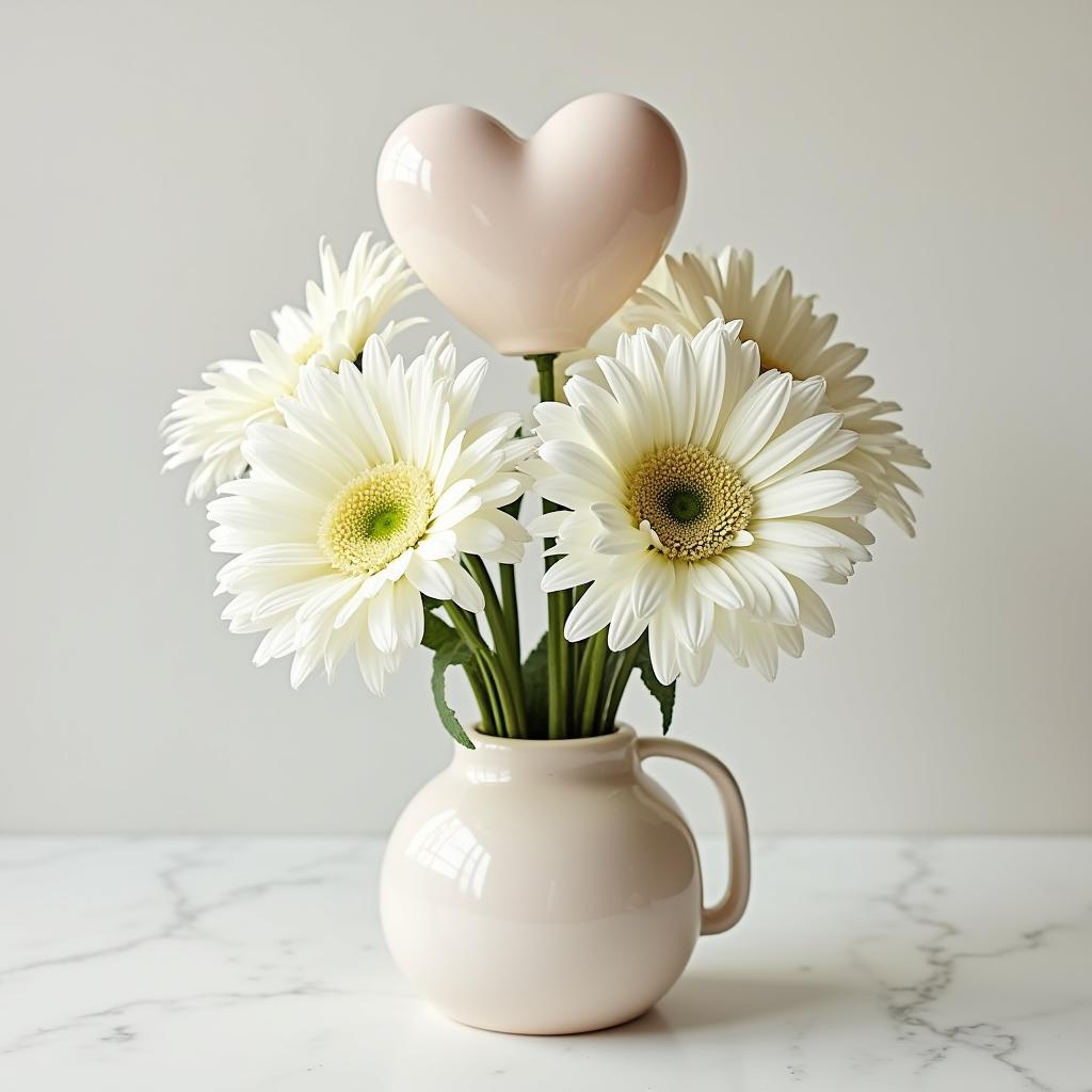 Heart-shaped decoration in a vase with white flowers Heart-shaped decoration in a vase with white flowers