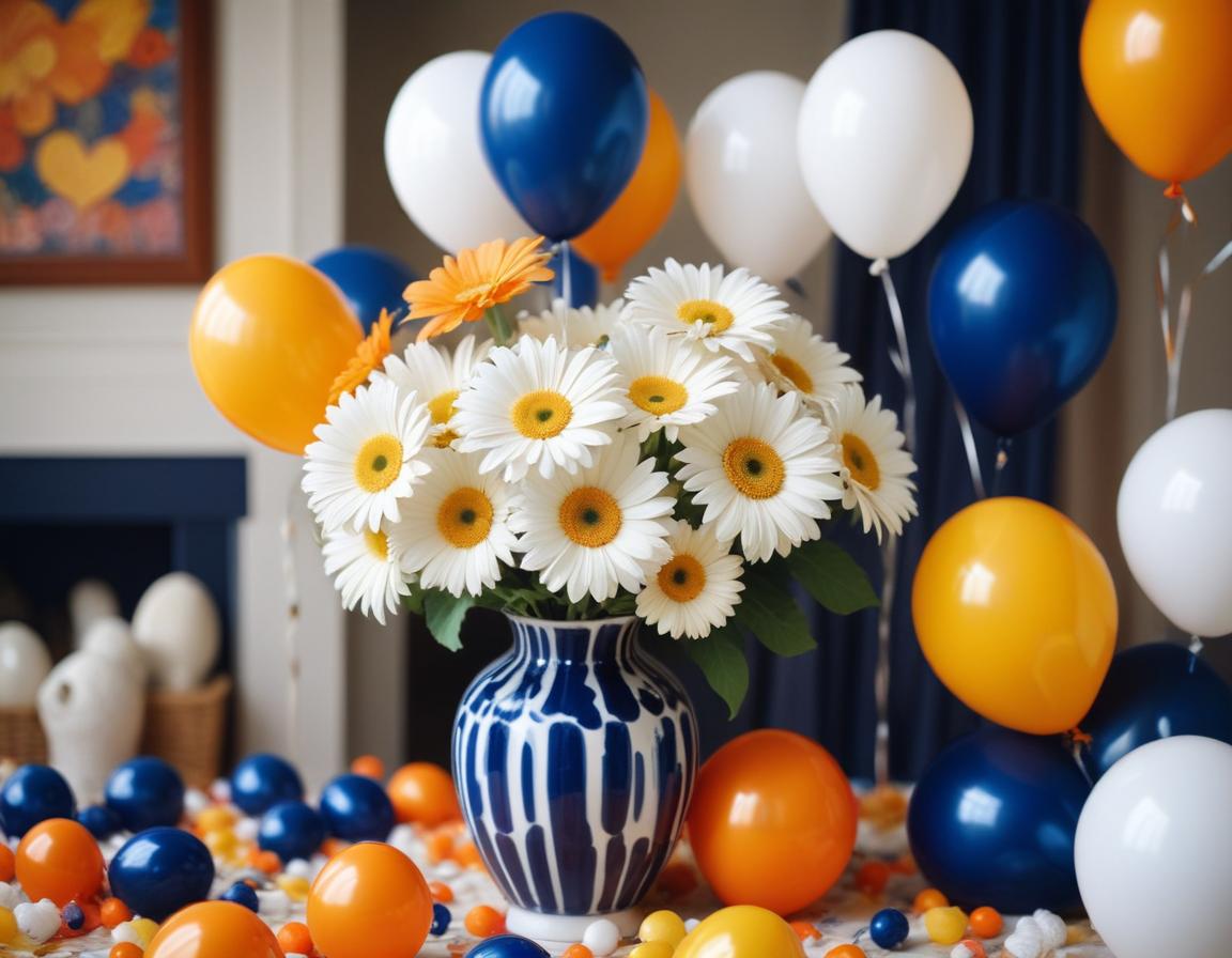 Festive daisies and balloons in a cozy setting Festive daisies and balloons in a cozy setting