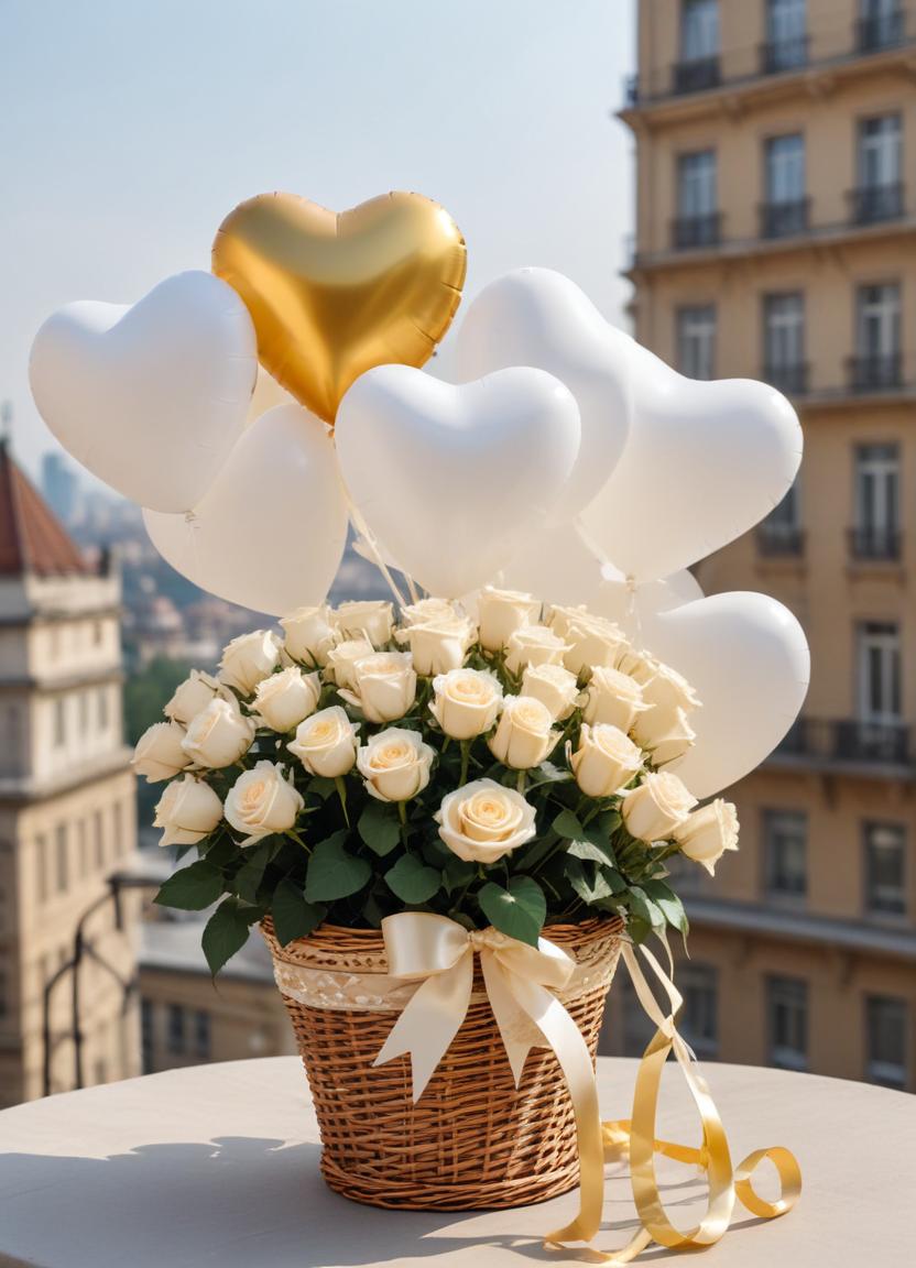 Roses and heart balloons for celebration Roses and heart balloons for celebration