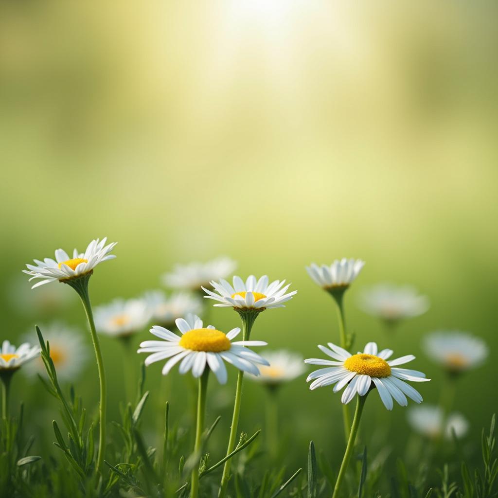 Daisies bloom under soft sunlight in a green meadow Daisies bloom under soft sunlight in a green meadow