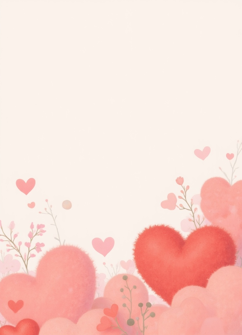 Colorful hearts and soft clouds create a romantic backdrop