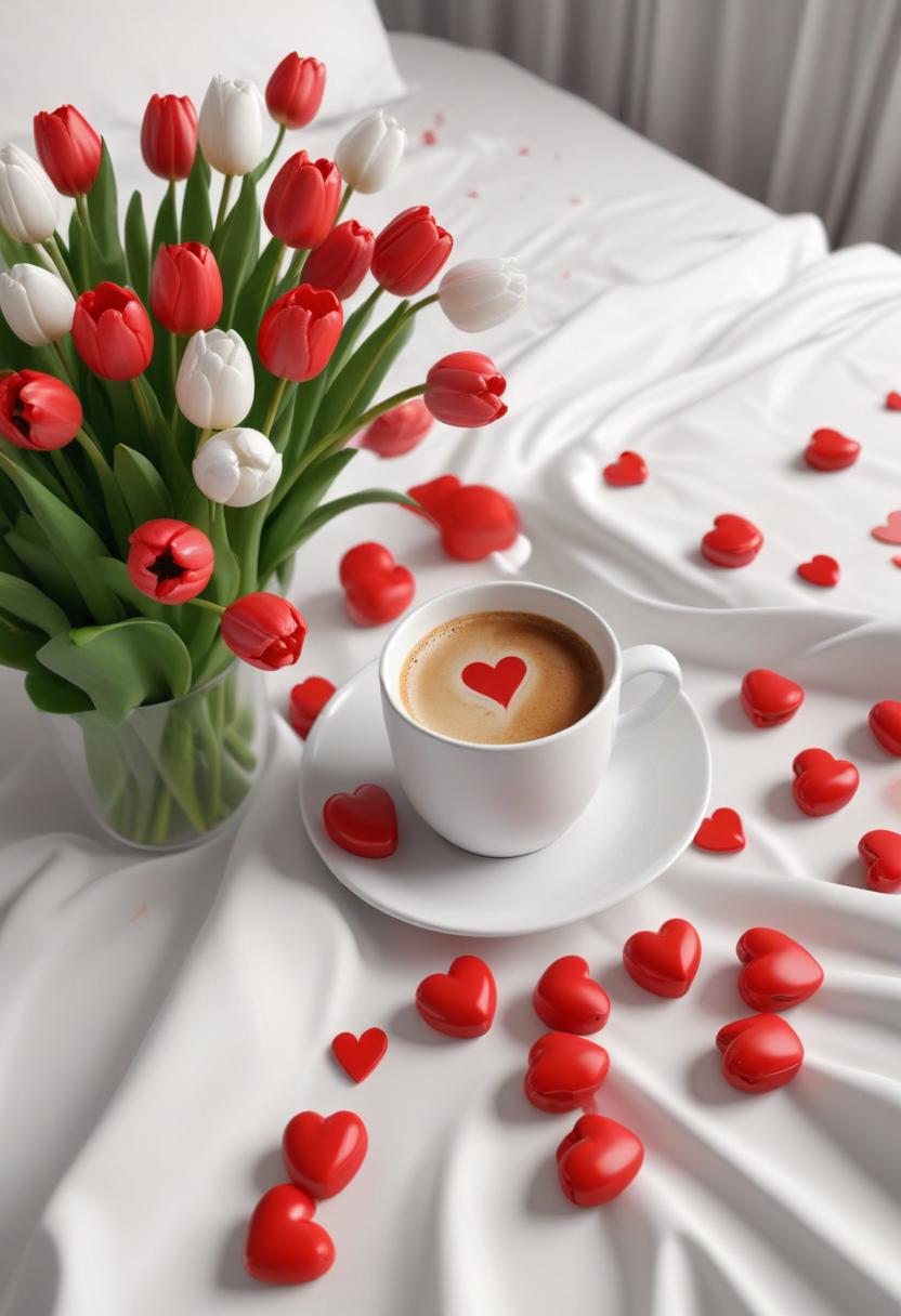 Heart-shaped decorations in a cozy morning setting Heart-shaped decorations in a cozy morning setting