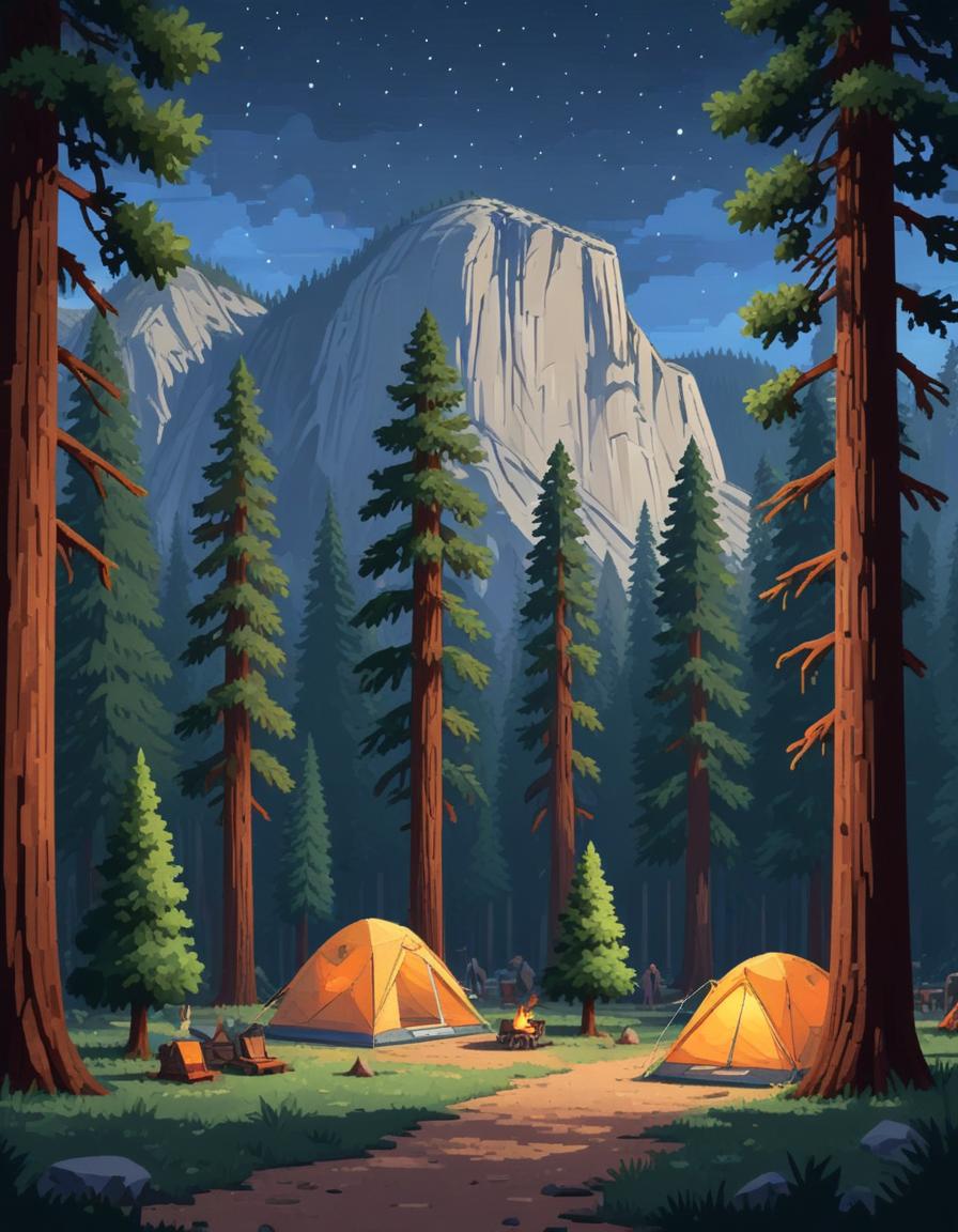Camping under the stars in a forested mountain campsite Camping under the stars in a forested mountain campsite