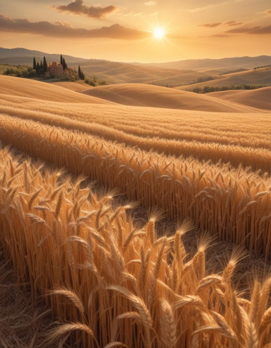 Golden wheat fields under a sunset in tuscany Golden wheat fields under a sunset in tuscany