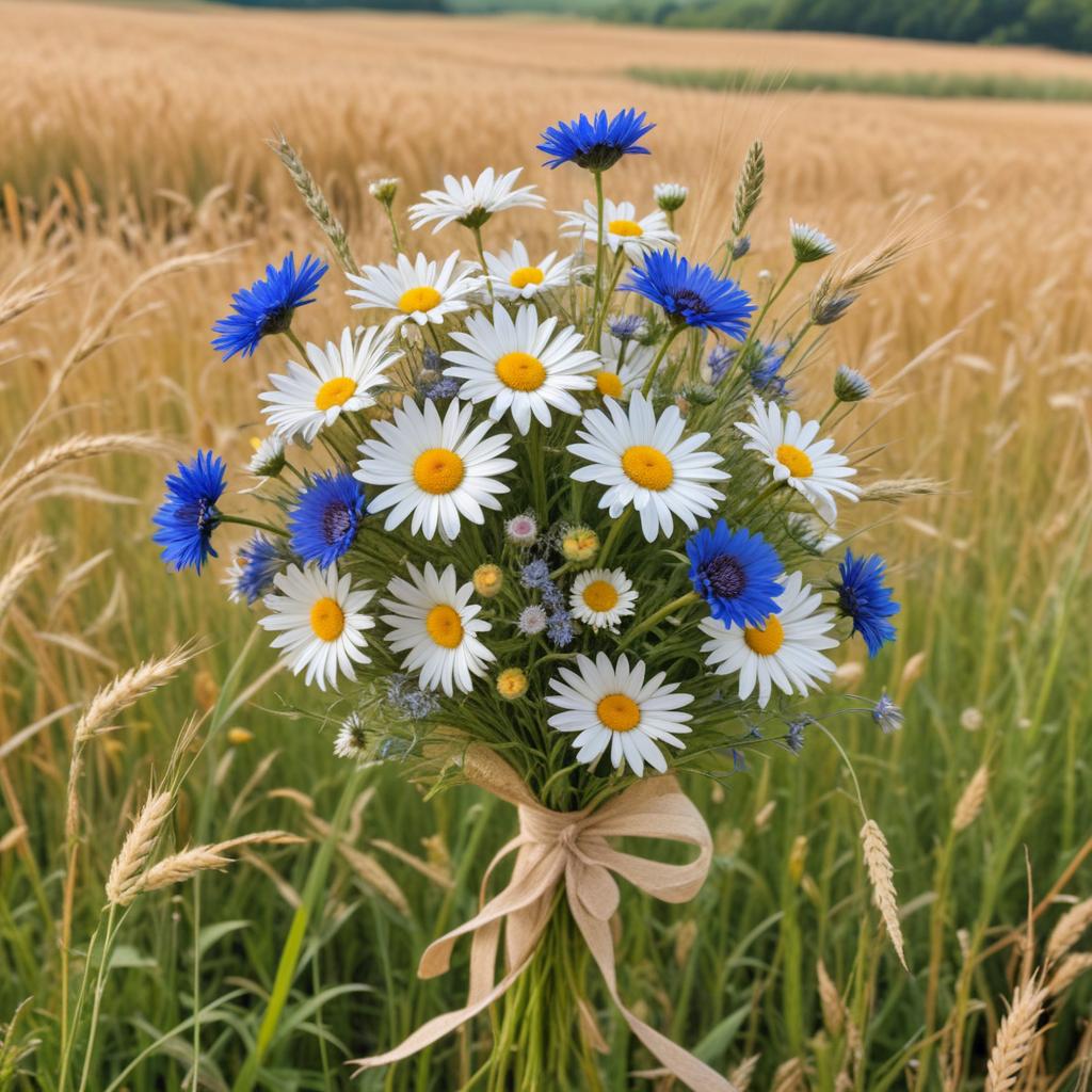 Bright bouquet of wildflowers in a golden field Bright bouquet of wildflowers in a golden field