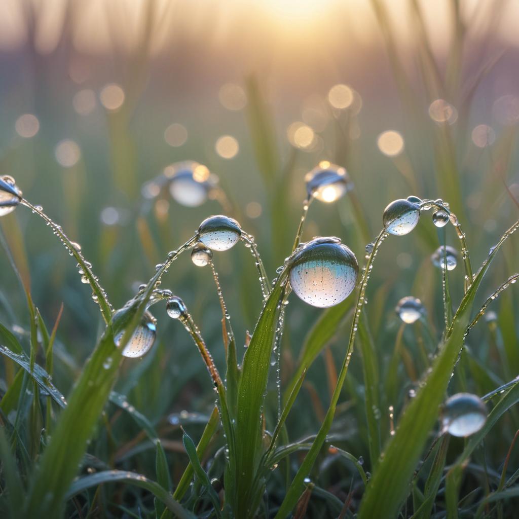 Morning dew sparkles on grass blades at sunrise Morning dew sparkles on grass blades at sunrise