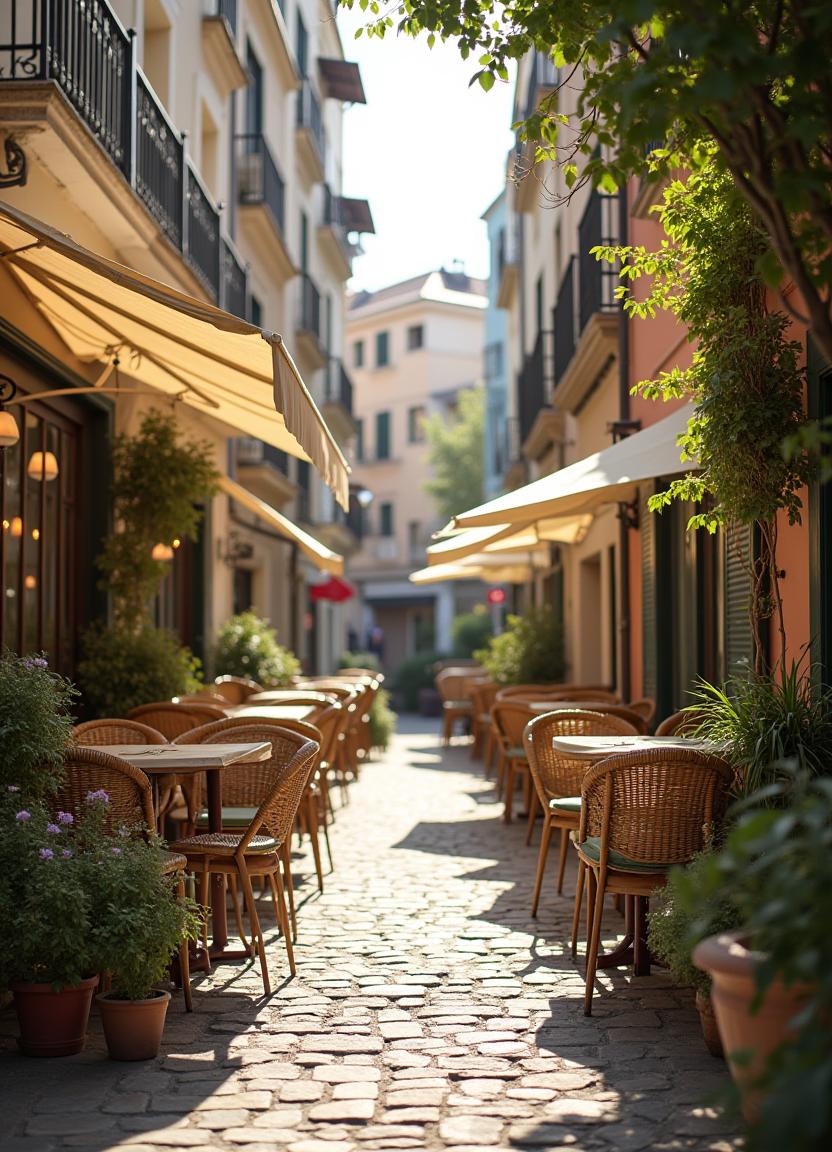 Charming outdoor dining area in a city alley Charming outdoor dining area in a city alley