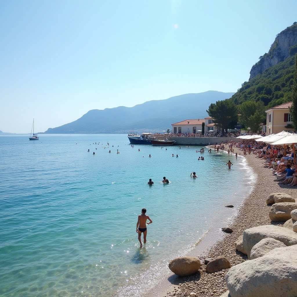 Relaxing beach day in a serene coastal town Relaxing beach day in a serene coastal town