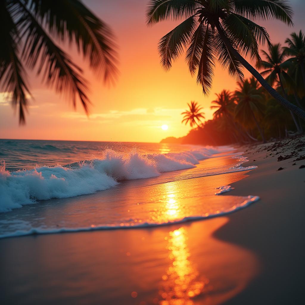 Tropical Beach Sunset with Palm Trees Tropical Beach Sunset with Palm Trees
