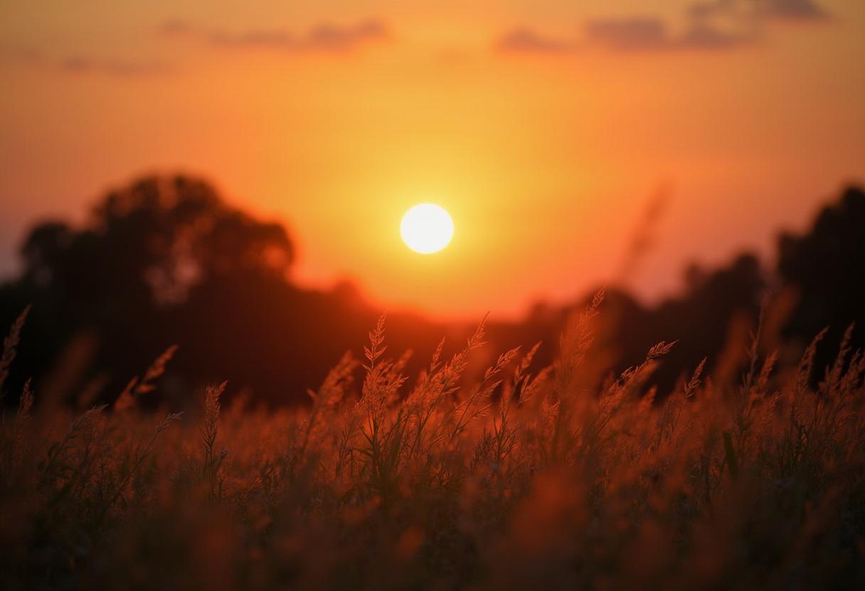 Sunset over tall grass field Sunset over tall grass field