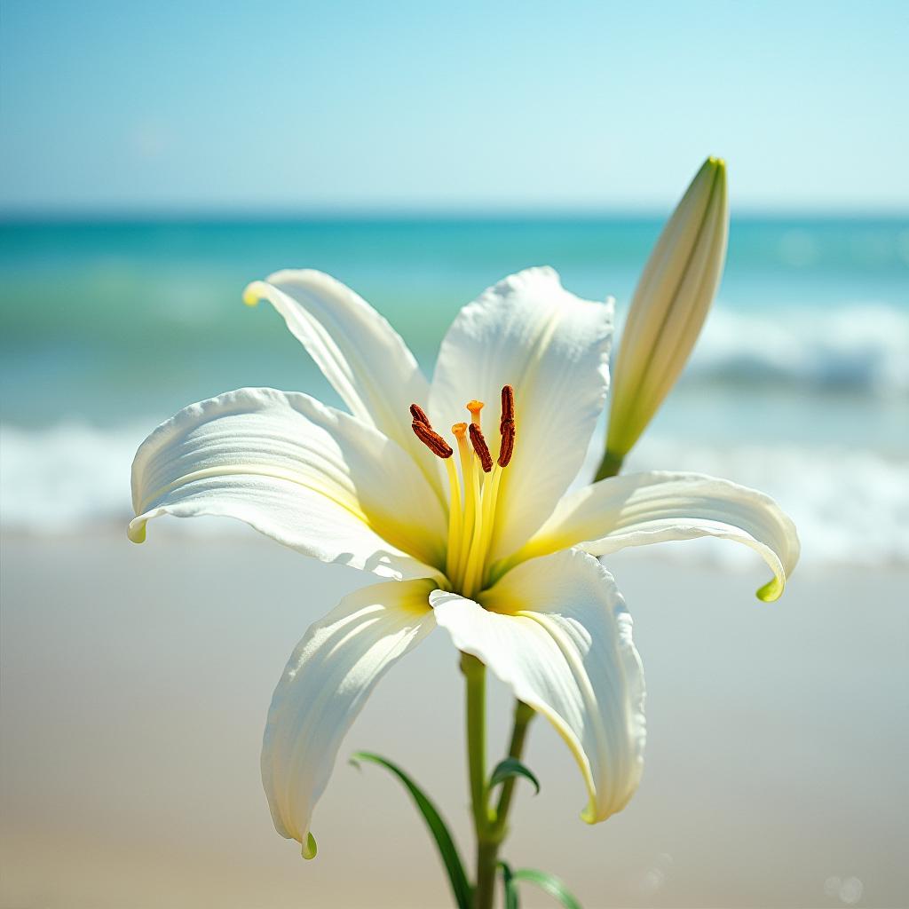 White Lily Flower on Beach White Lily Flower on Beach