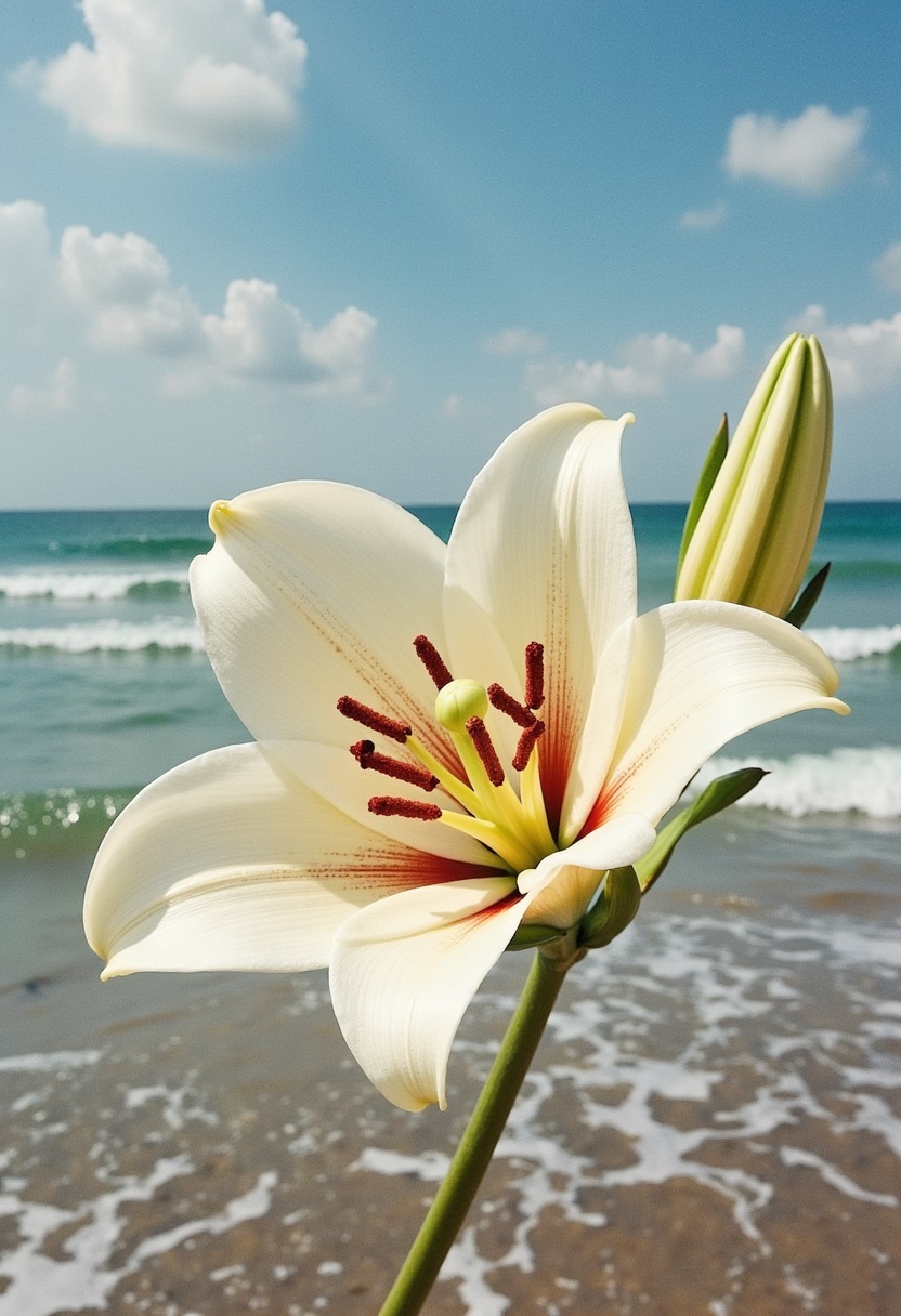 White Lily Flower on Beach White Lily Flower on Beach