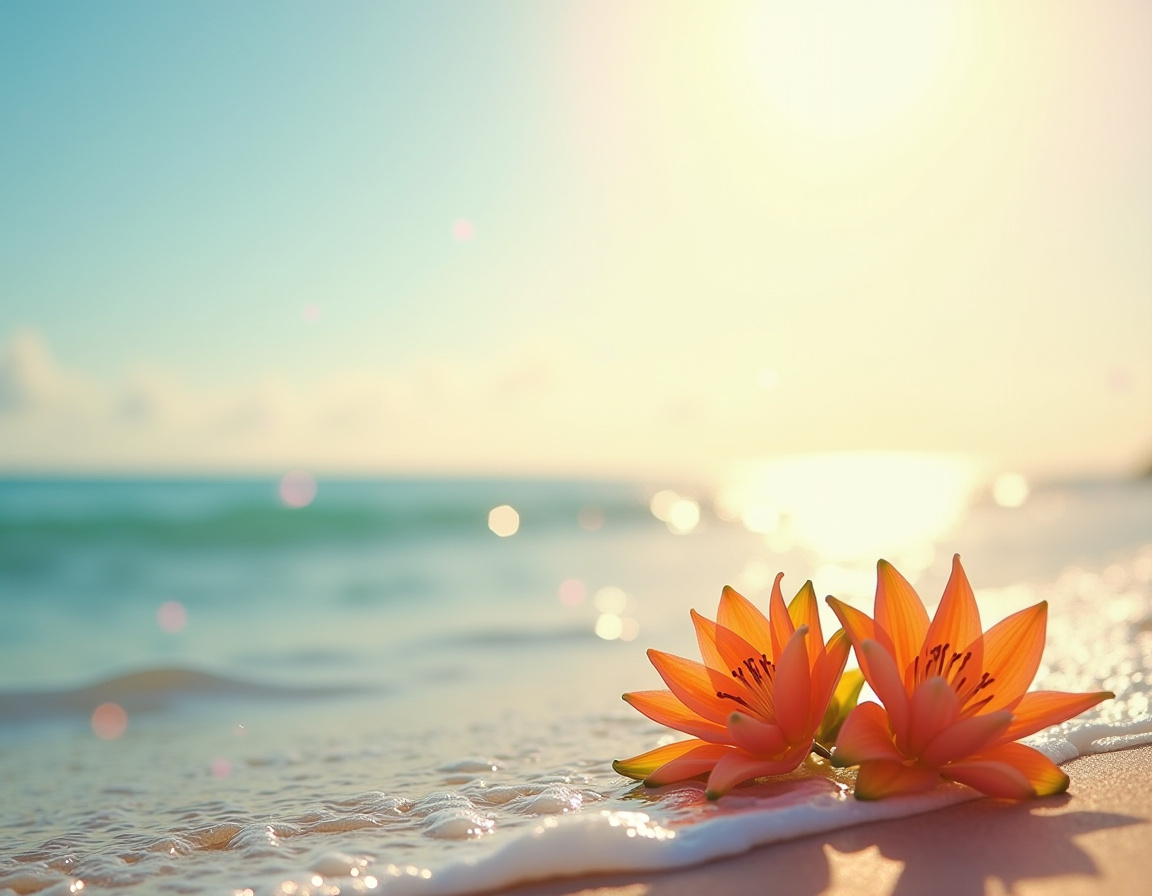 Orange lotus flowers on beach Orange lotus flowers on beach