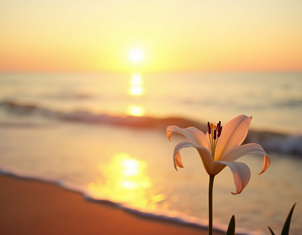 Lily flower at sunset beach Lily flower at sunset beach