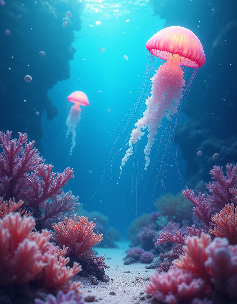 Pink Jellyfish in Underwater Cave Pink Jellyfish in Underwater Cave