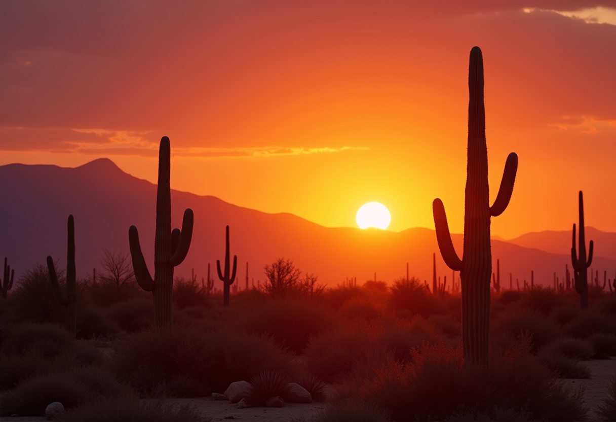 Saguaro Cacti at Sunset Saguaro Cacti at Sunset