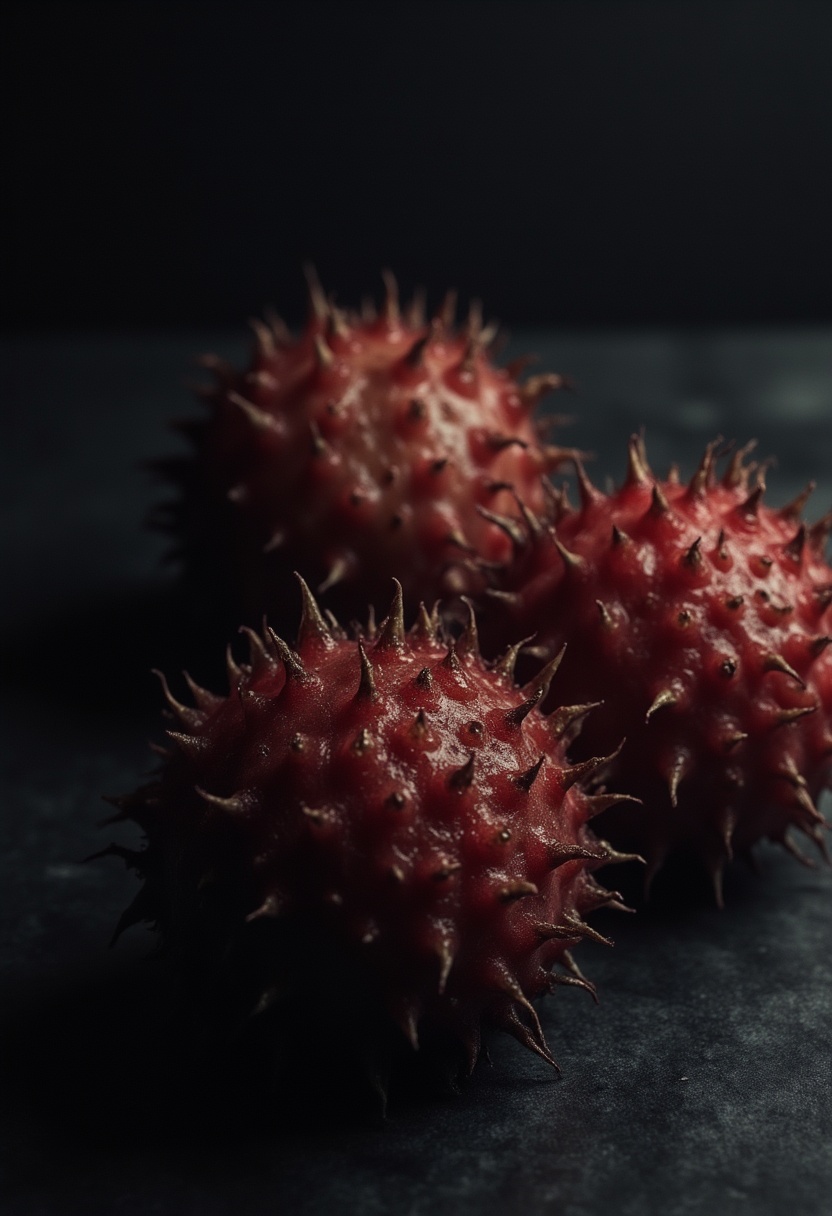 Three spiky red rambutan fruits Three spiky red rambutan fruits