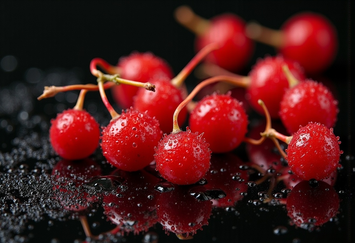Fresh Red Cherries on Black Background Fresh Red Cherries on Black Background
