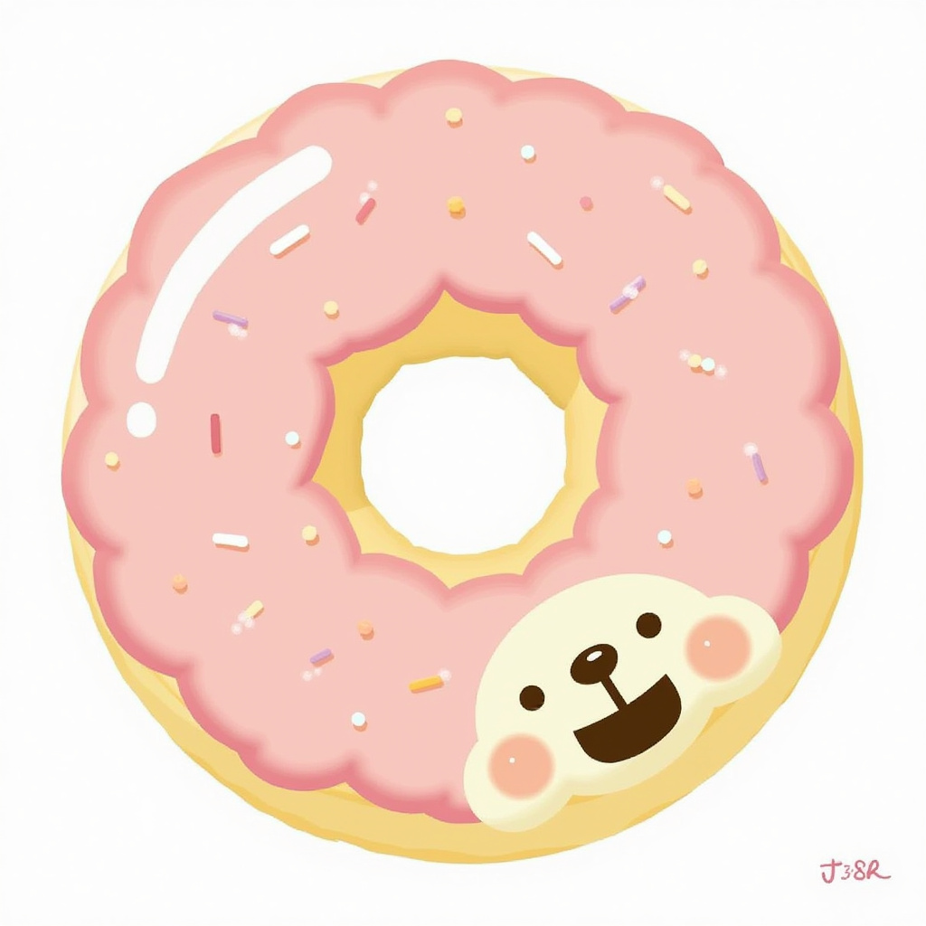 Cute Pink Donut with Bear Face Cute Pink Donut with Bear Face