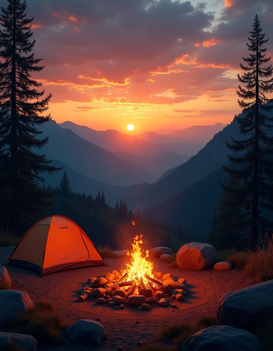 Campfire Tent at Sunset Mountains Campfire Tent at Sunset Mountains