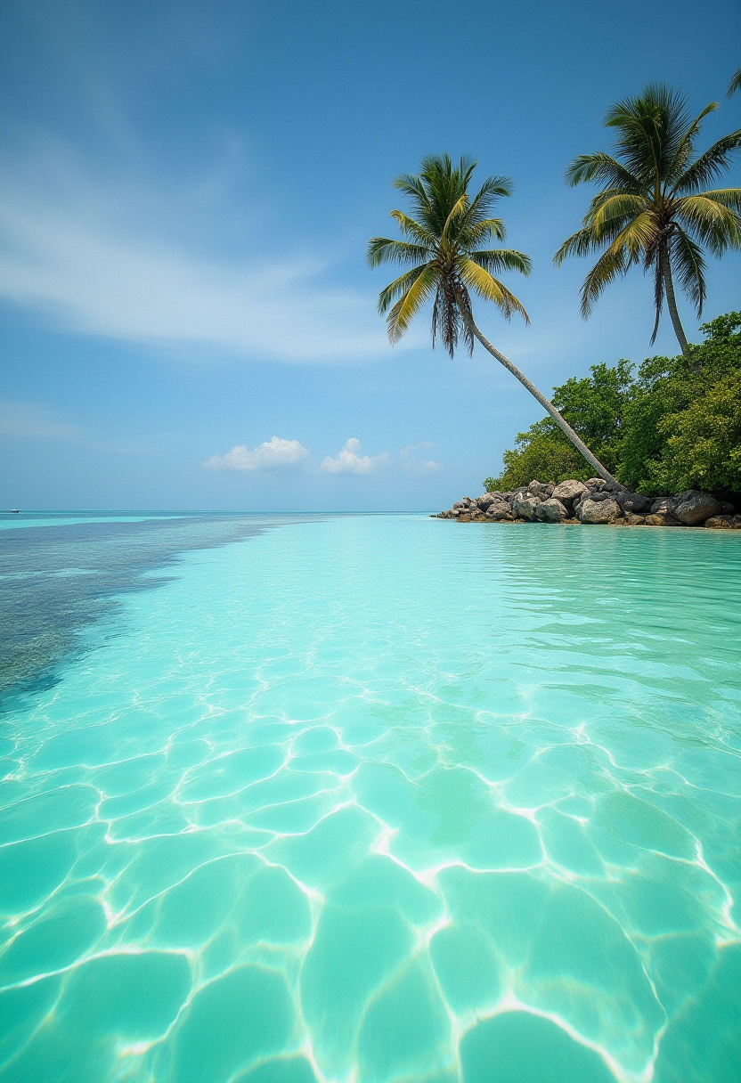 Free Image: Tropical beach with clear turquoise water and palm trees