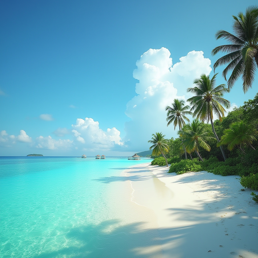 Tropical beach with clear water and palm trees Tropical beach with clear water and palm trees