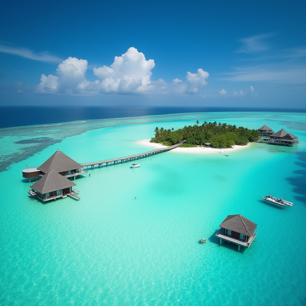 Tropical paradise with overwater bungalows and clear waters Tropical paradise with overwater bungalows and clear waters