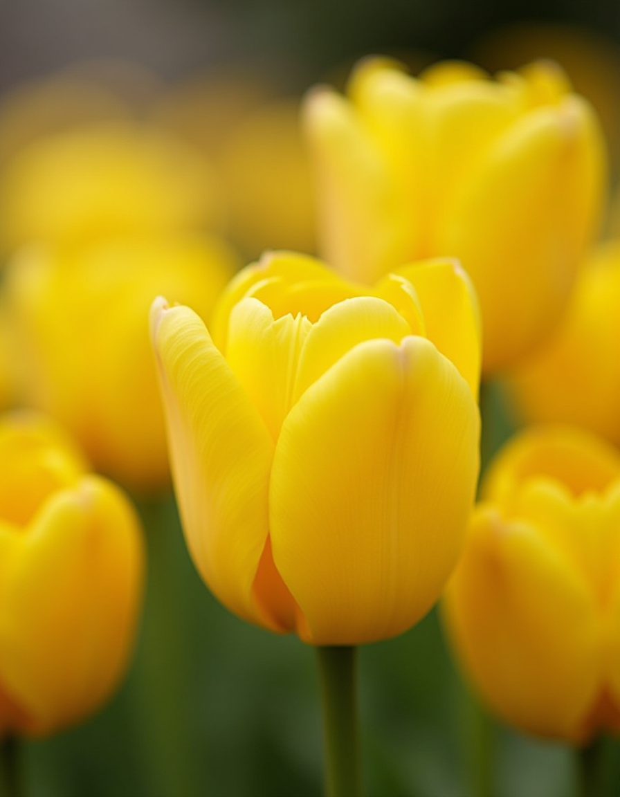 Bright yellow tulips blooming in a vibrant garden Bright yellow tulips blooming in a vibrant garden