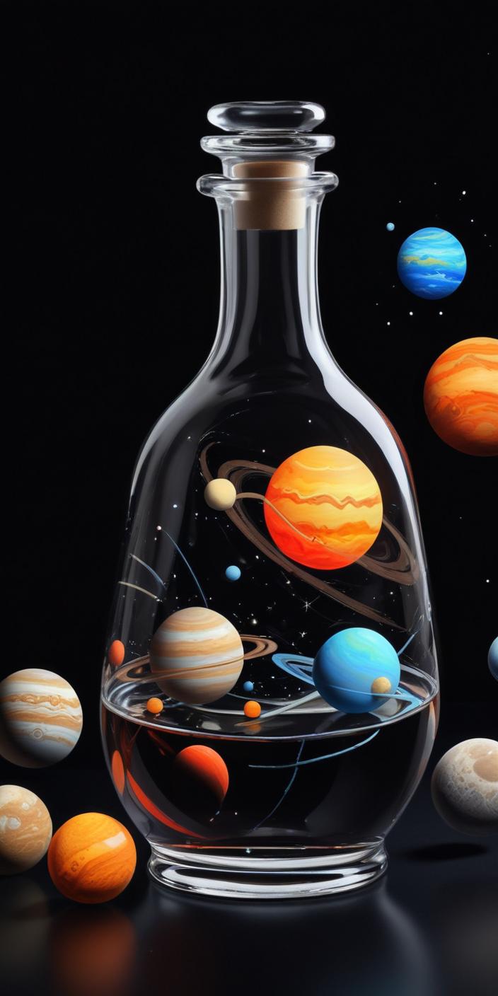 Creative glass bottle containing miniature planets and stars Creative glass bottle containing miniature planets and stars