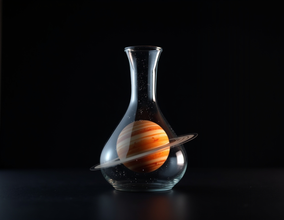 Creative glass vessel with a planet and rings illustration Creative glass vessel with a planet and rings illustration