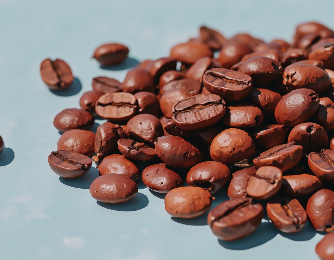 Coffee beans ready for roasting on blue background Coffee beans ready for roasting on blue background